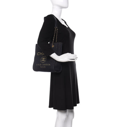 Chanel Lurex Canvas Mini Deauville Tote Navy Blue Gold 2 of 11