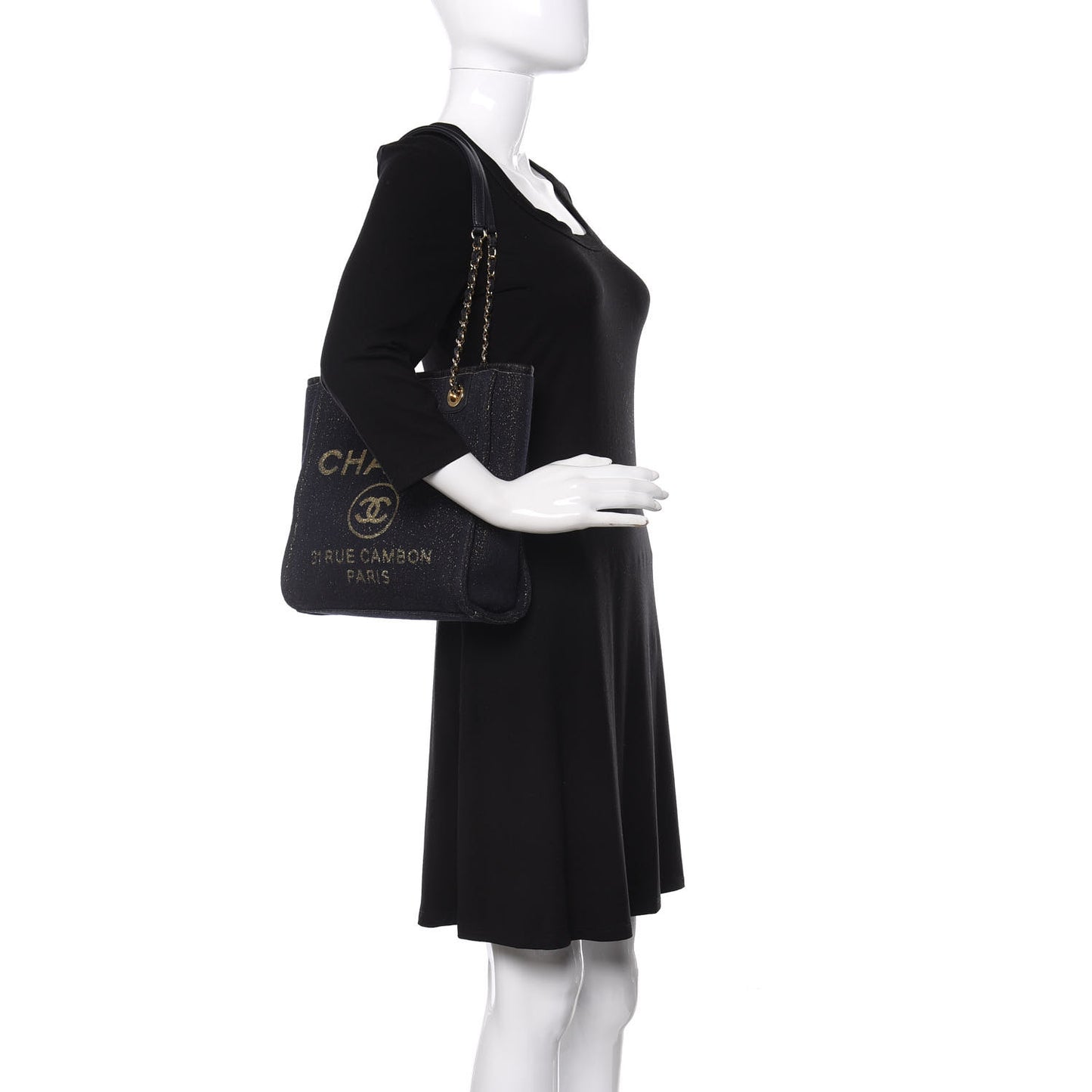 Lurex Canvas Mini Deauville Tote Navy Blue Gold