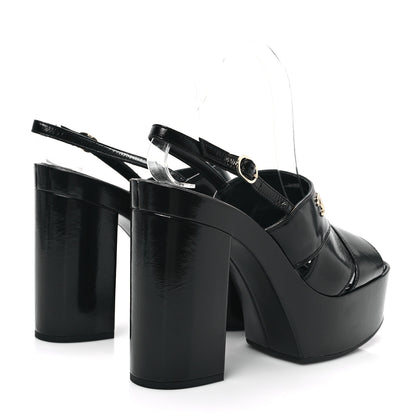 Chanel Crumpled Patent Lambskin Platform Sandals 41 Black 4 of 9