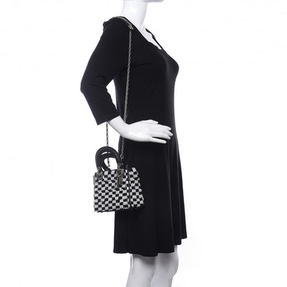 Christian Dior Calfskin Beaded Fringe Checkered Mini Lady Dior Black White 2 of 8