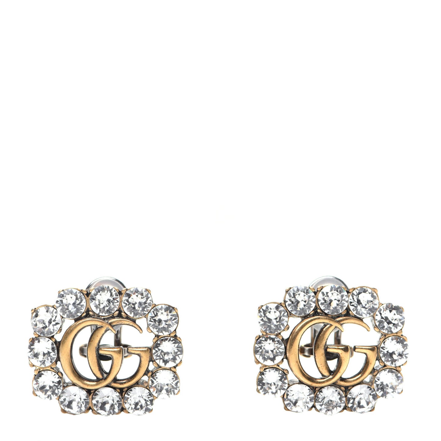 Metal Crystal Double G Clip On Earrings Aged Gold