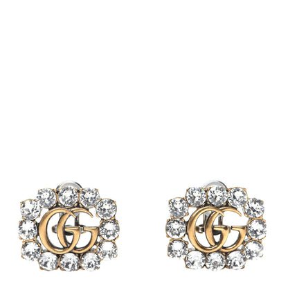 Gucci Metal Crystal Double G Clip On Earrings Aged Gold 1 of 6