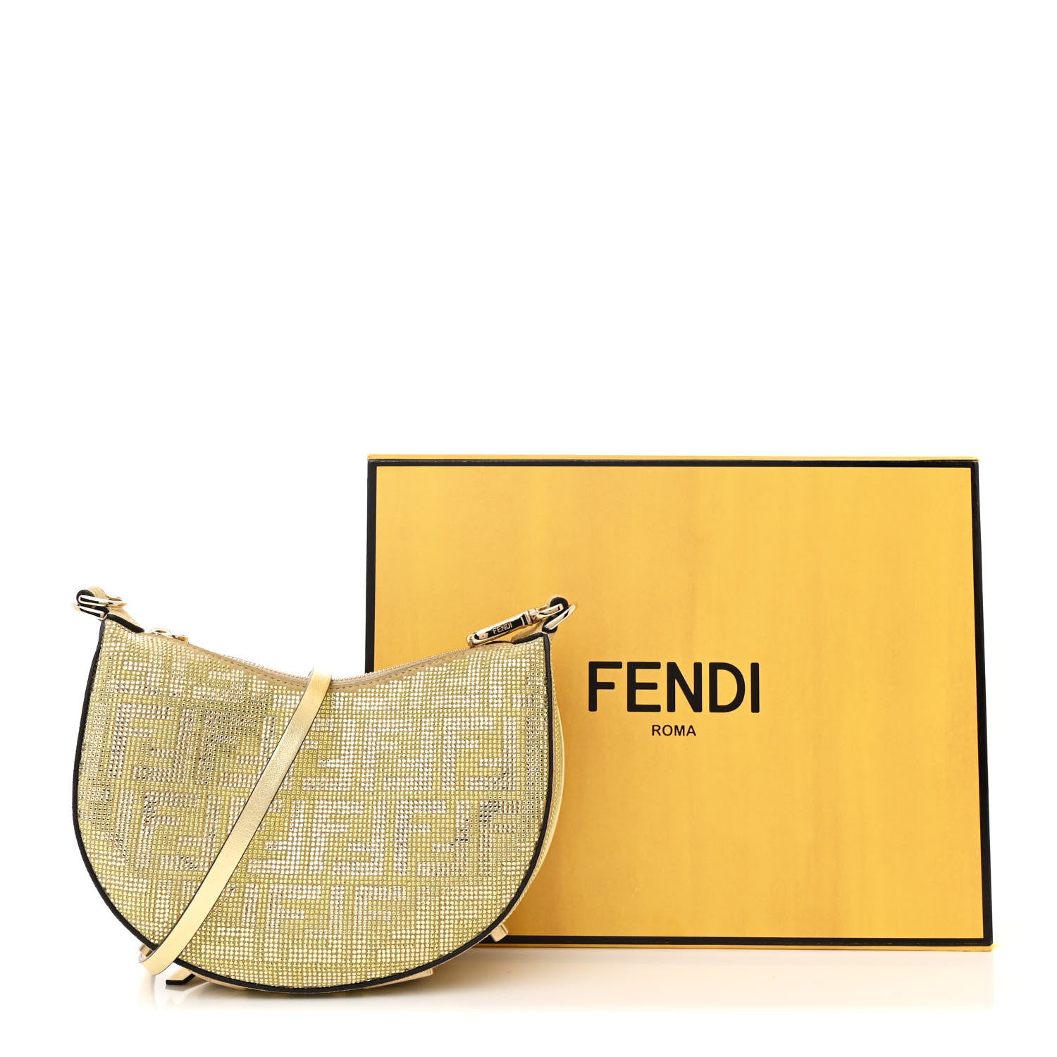 Fendi ゴールド パーティーバッグ Fendi Crystal Vitello Laminato Suede FF Mini Fendigraphy Hobo Bag