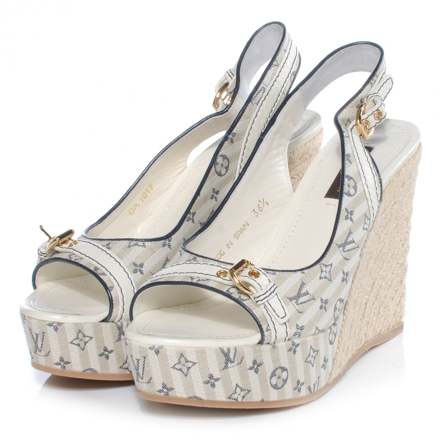 Louis Vuitton Mini Lin Croisette Anemone Wedges Sandals 36.5 Blue 2 of 7