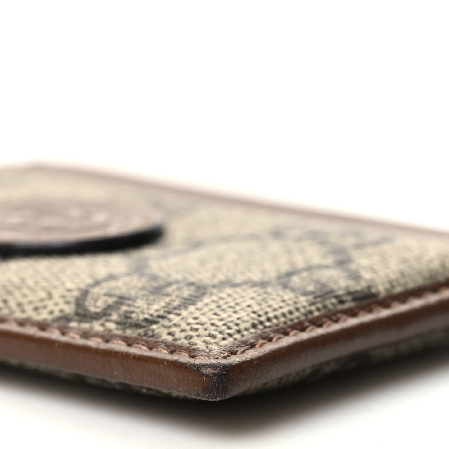 GG Supreme Monogram Azalea Calfskin Retro Interlocking G Card Holder Beige Ebony Brown Sugar