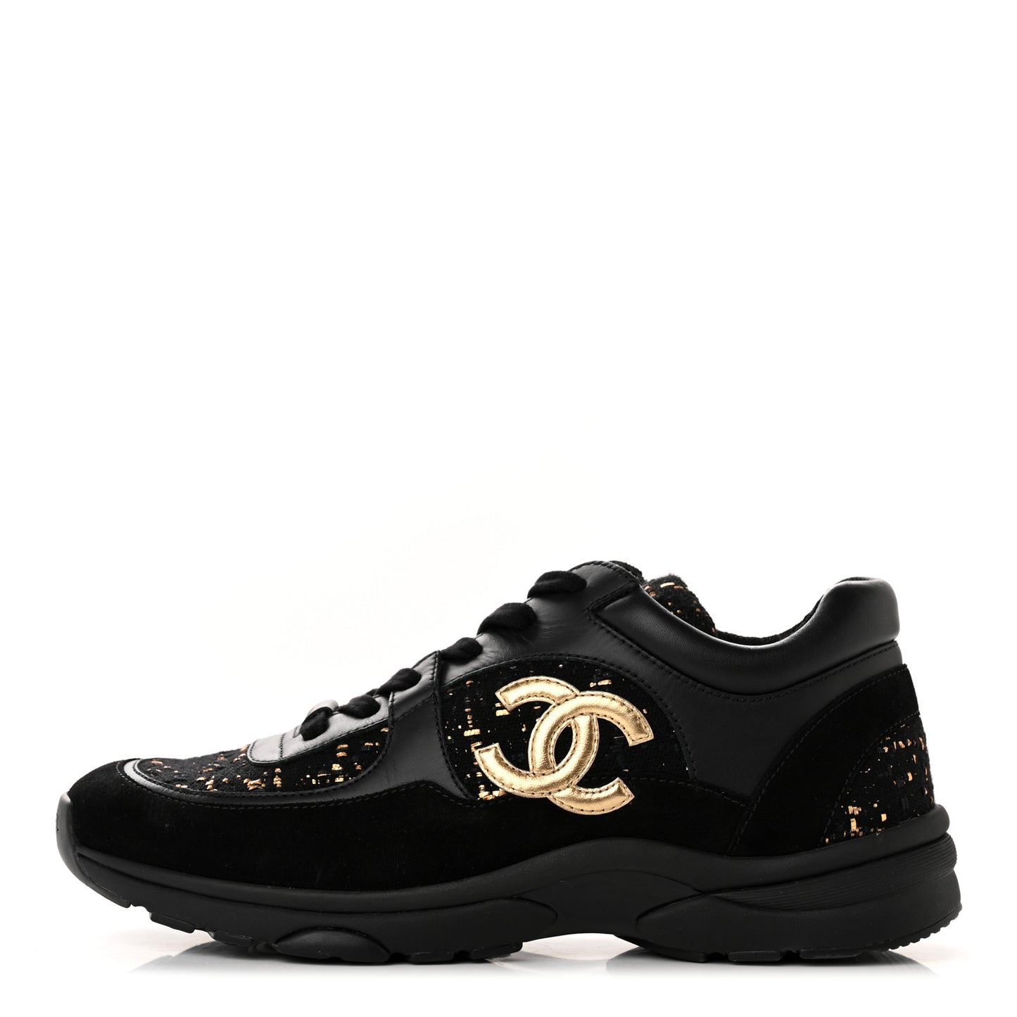 Velour Tweed CC Sneakers 40 Black Gold