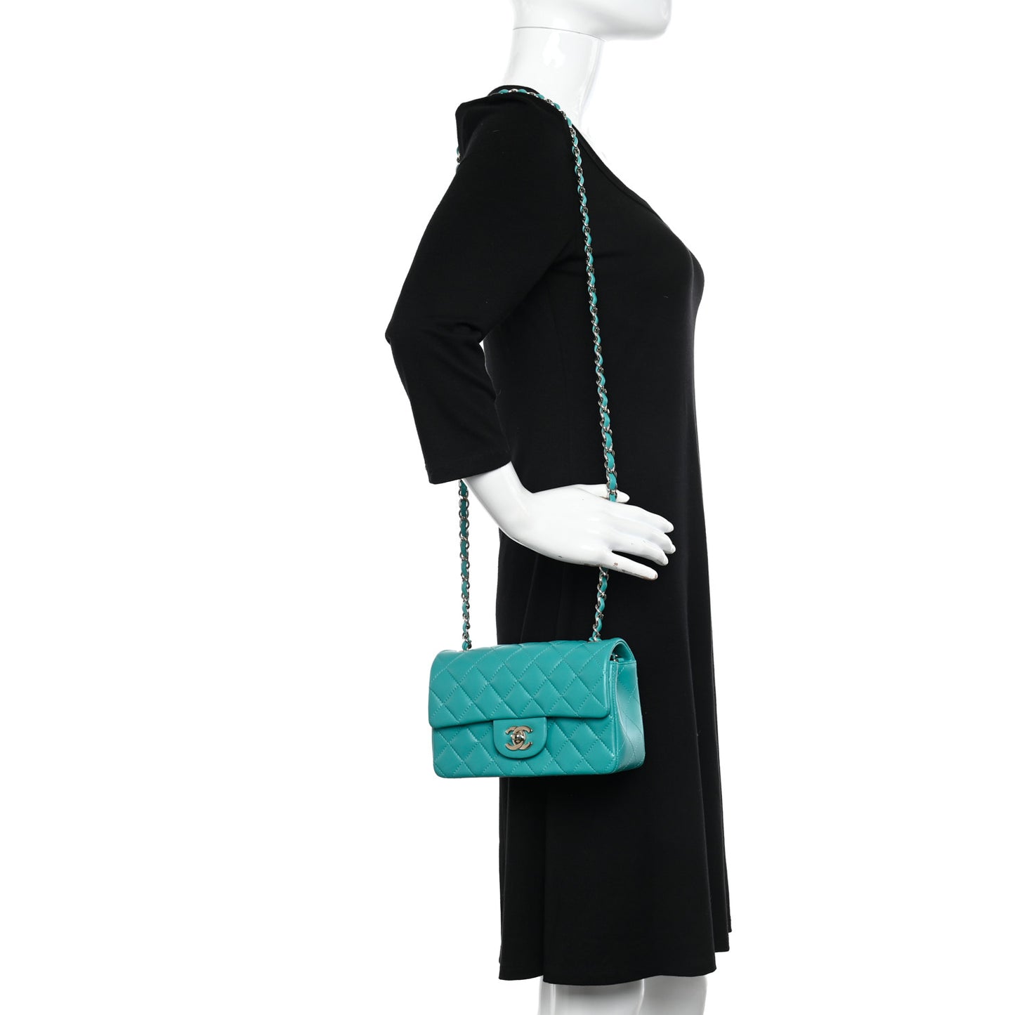 Lambskin Quilted Mini Rectangular Flap Turquoise