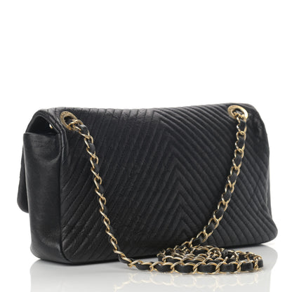 Chanel Wrinkled Lambskin Chevron Quilted Medium Surpique Flap Black 3 of 12