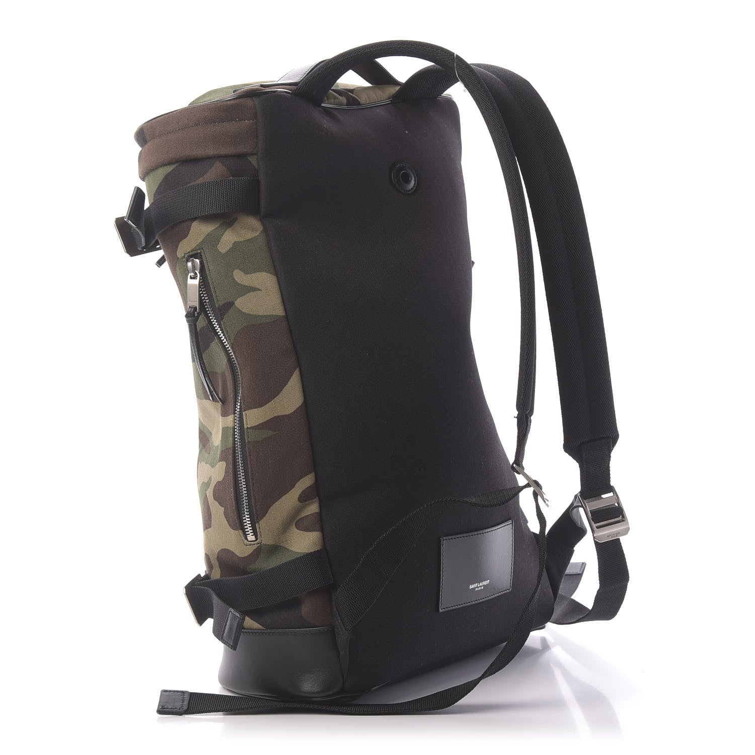 Saint Laurent Canvas Calfskin Camouflage Race Rivington Backpack Kaki Black 2 of 10