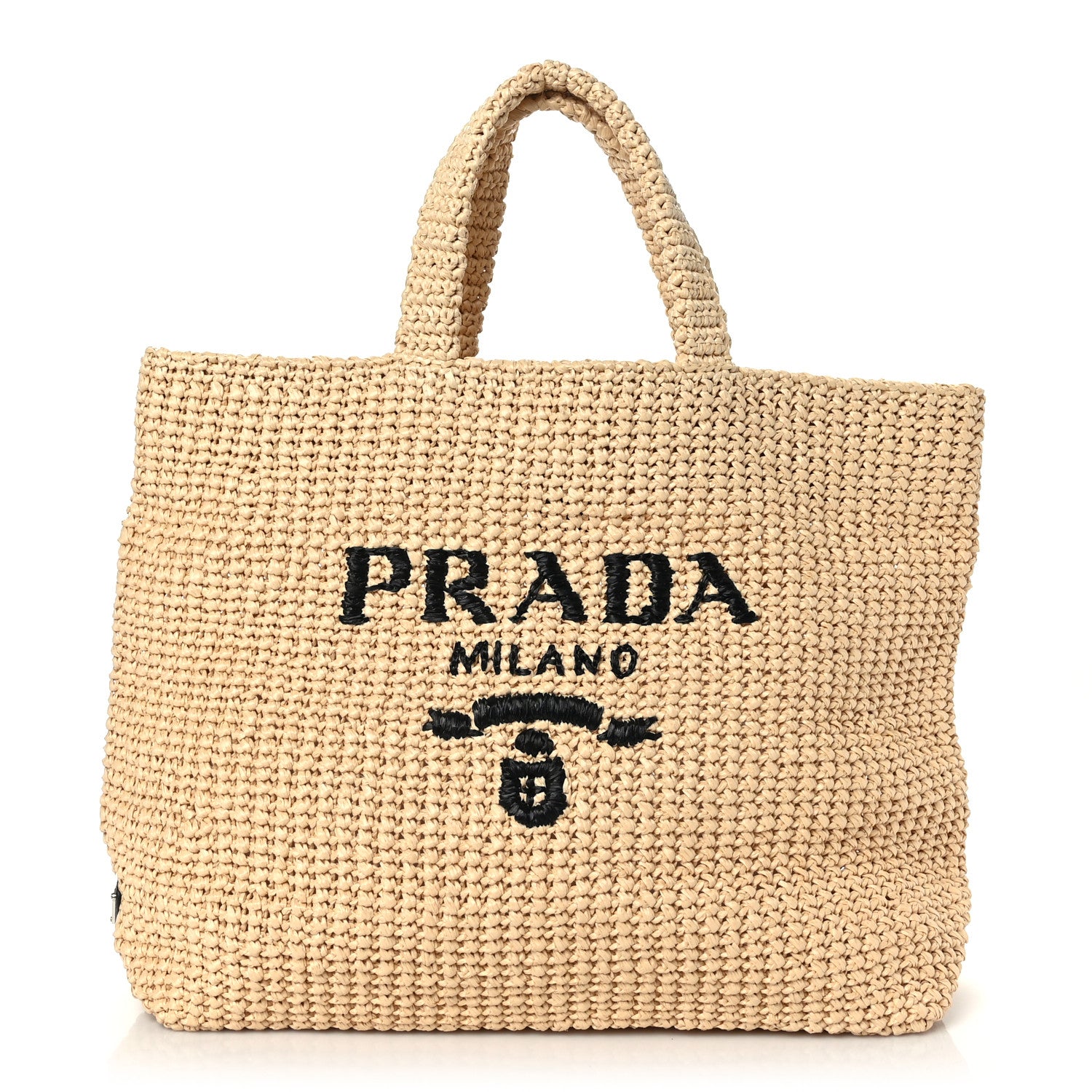 Prada Yarn Raffia Effect Crochet Embroidered Logo Tote Naturale 1 of 8