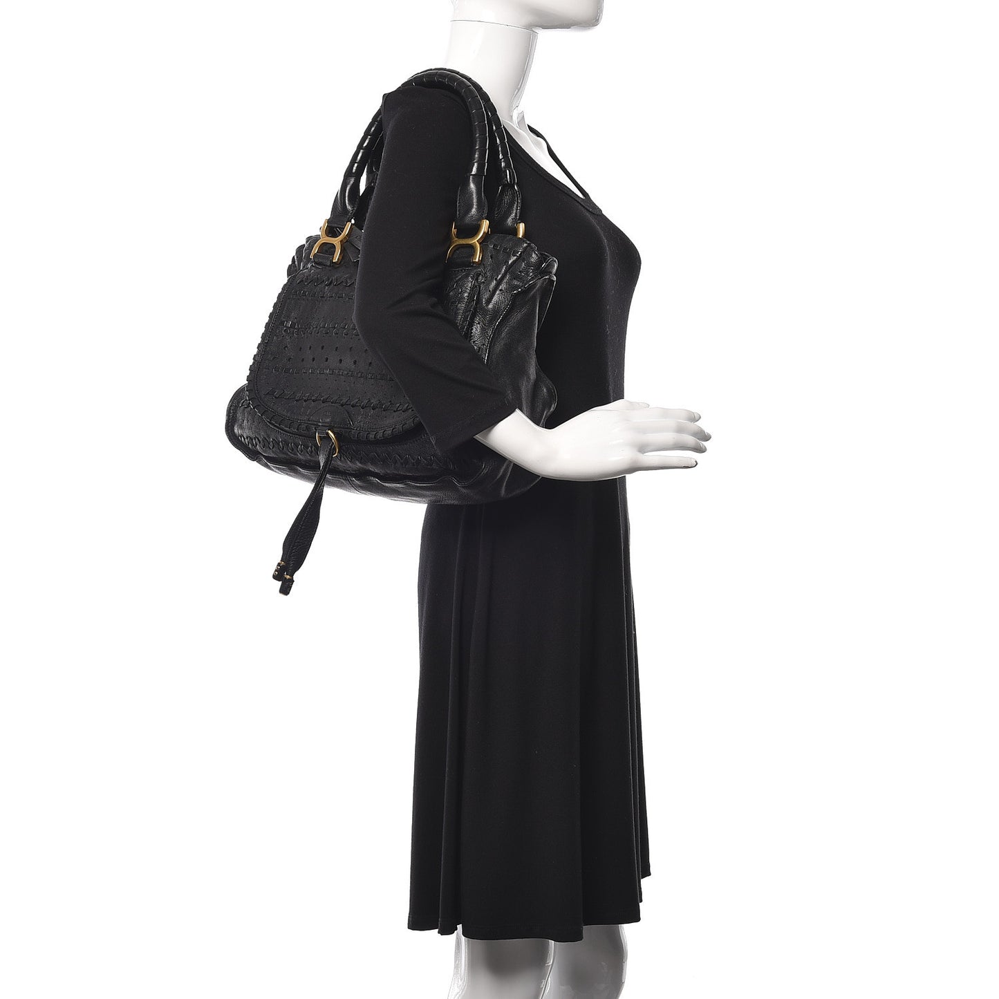 Lambskin Embroidered Medium Marcie Satchel Black