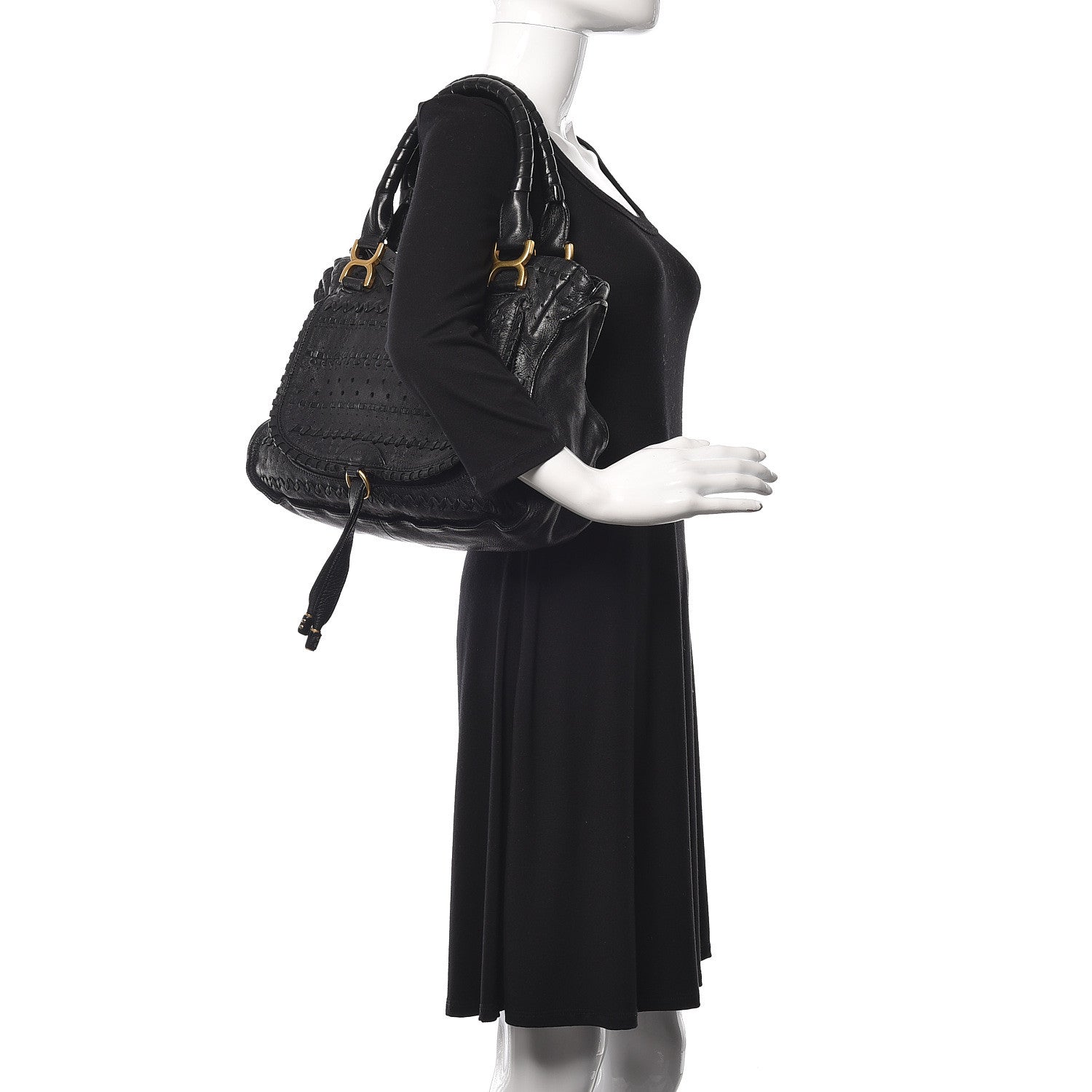 Chloe Lambskin Embroidered Medium Marcie Satchel Black 3 of 12