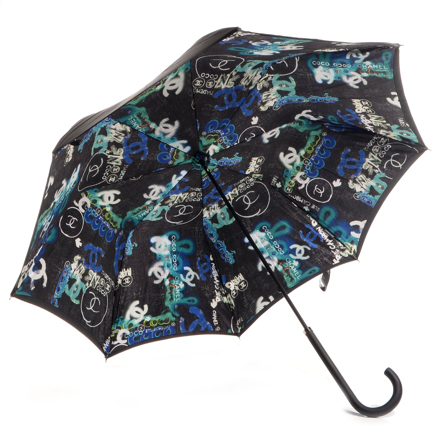 Chanel Coco Mademoiselle CC Graffiti Umbrella Blue Black 1 of 10