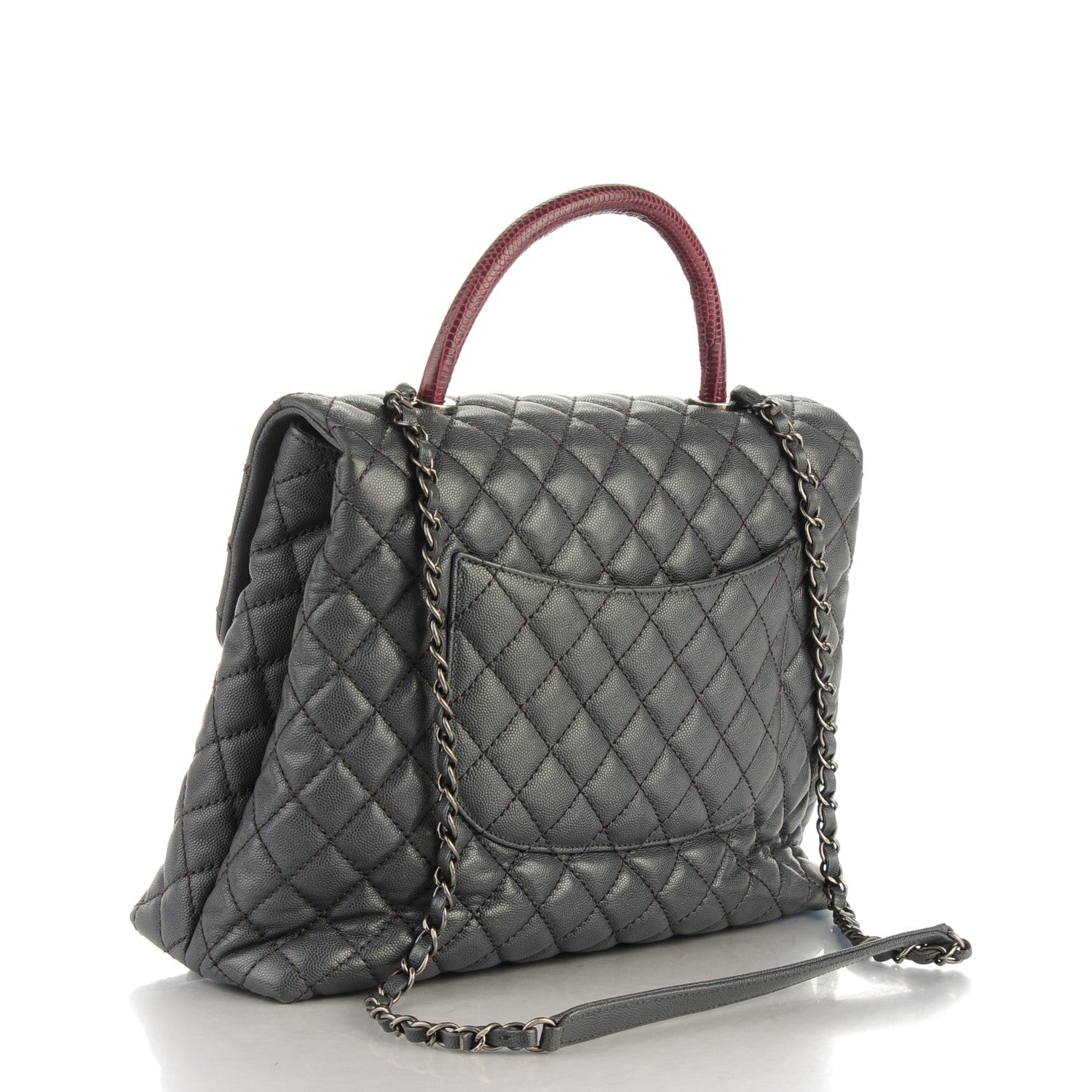 Chanel Caviar Lizard Quilted Large Coco Handle Flap Grey 3 of 9