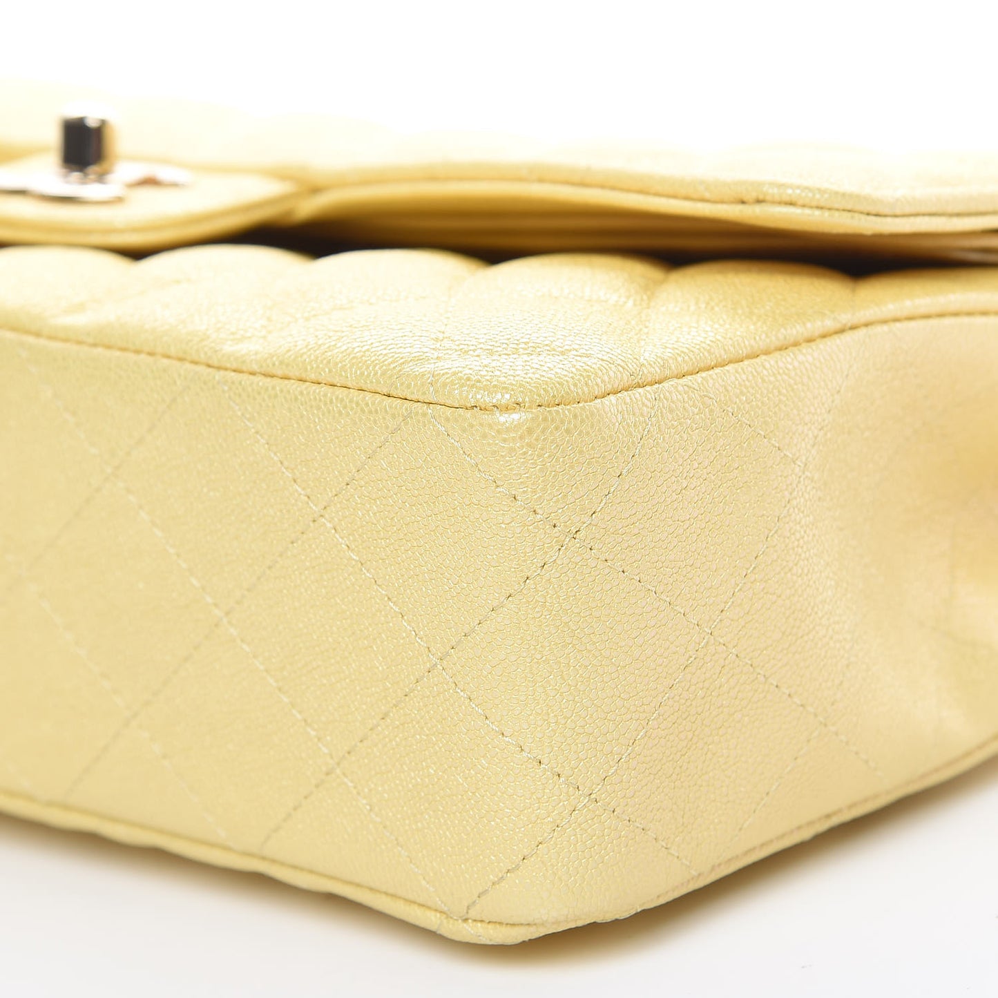 Iridescent Caviar Quilted Medium Double Flap Yellow