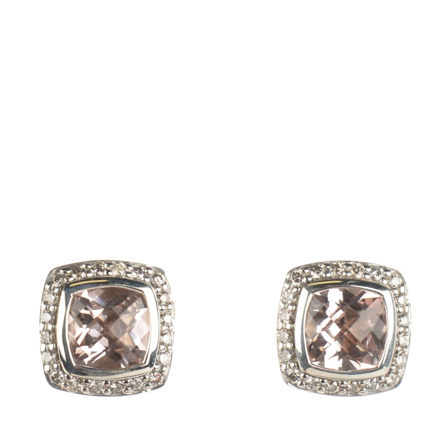 David Yurman Sterling Silver Diamond Morganite 7mm Petite Albion Earrings 1 of 5