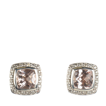 David Yurman Sterling Silver Diamond Morganite 7mm Petite Albion Earrings 1 of 5