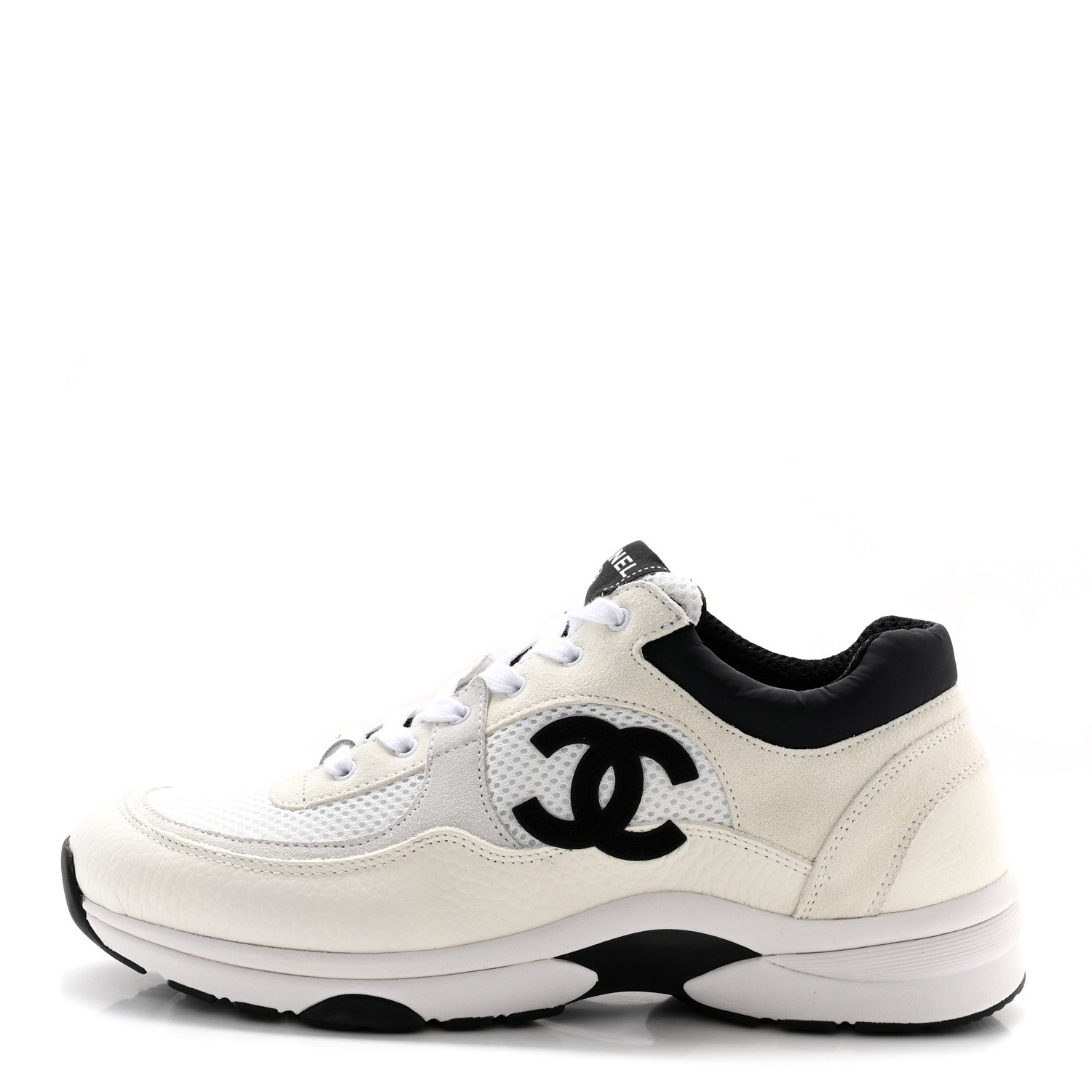Chanel Mesh Suede Calfskin Grained Calfskin Womens CC Sneakers 41 White Black 1 of 8