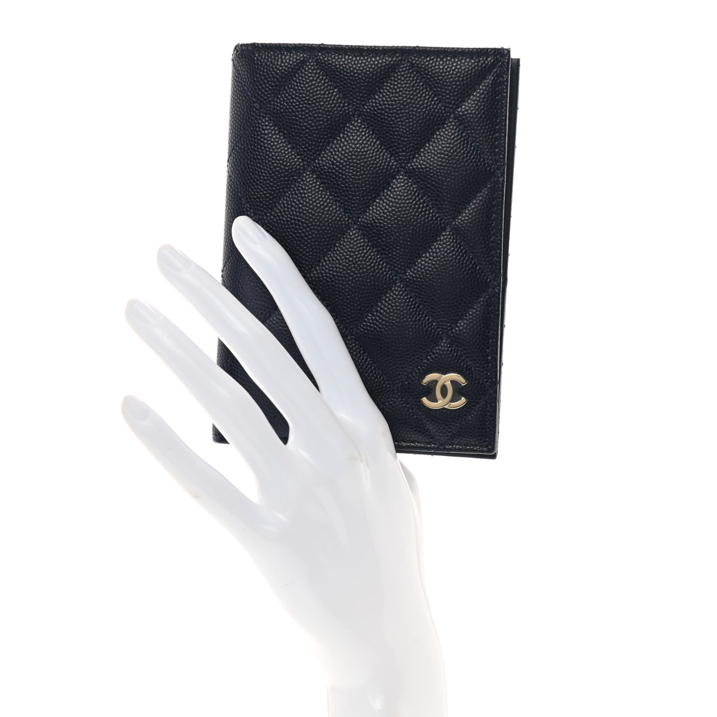 Caviar Quilted Passport Holder Navy Blue