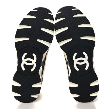 Chanel Calfskin CC Sneakers 38.5 Navy Blue White Light Burgundy 5 of 9