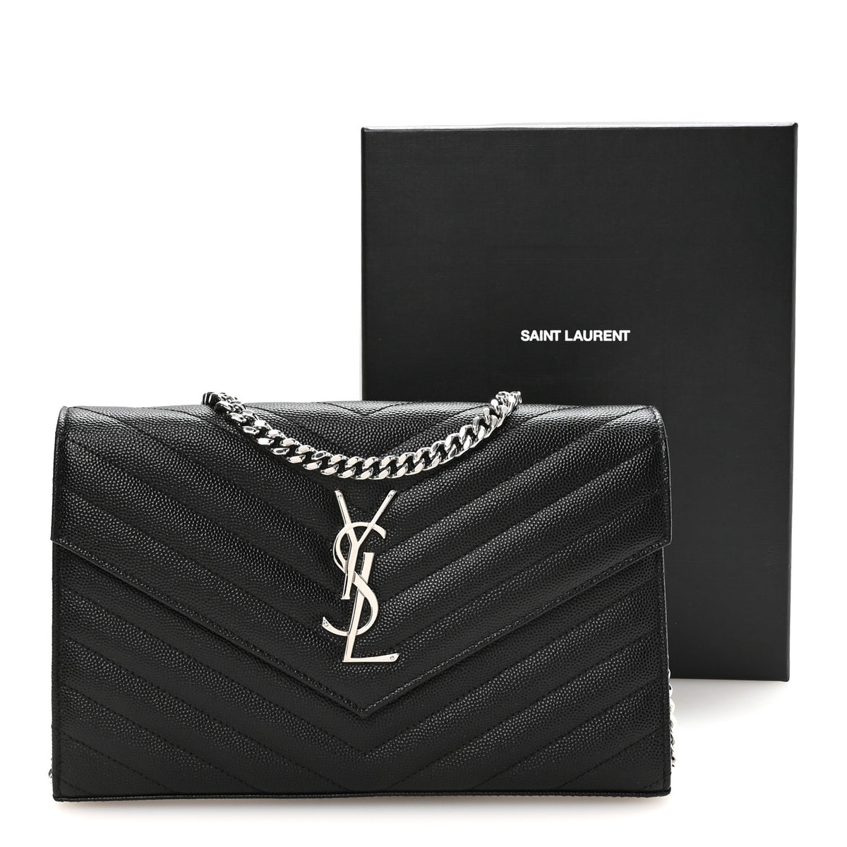 Grain De Poudre Matelasse Chevron Monogram Chain Wallet Black