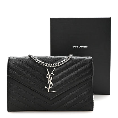 Saint Laurent Grain De Poudre Matelasse Chevron Monogram Chain Wallet Black 11 of 11