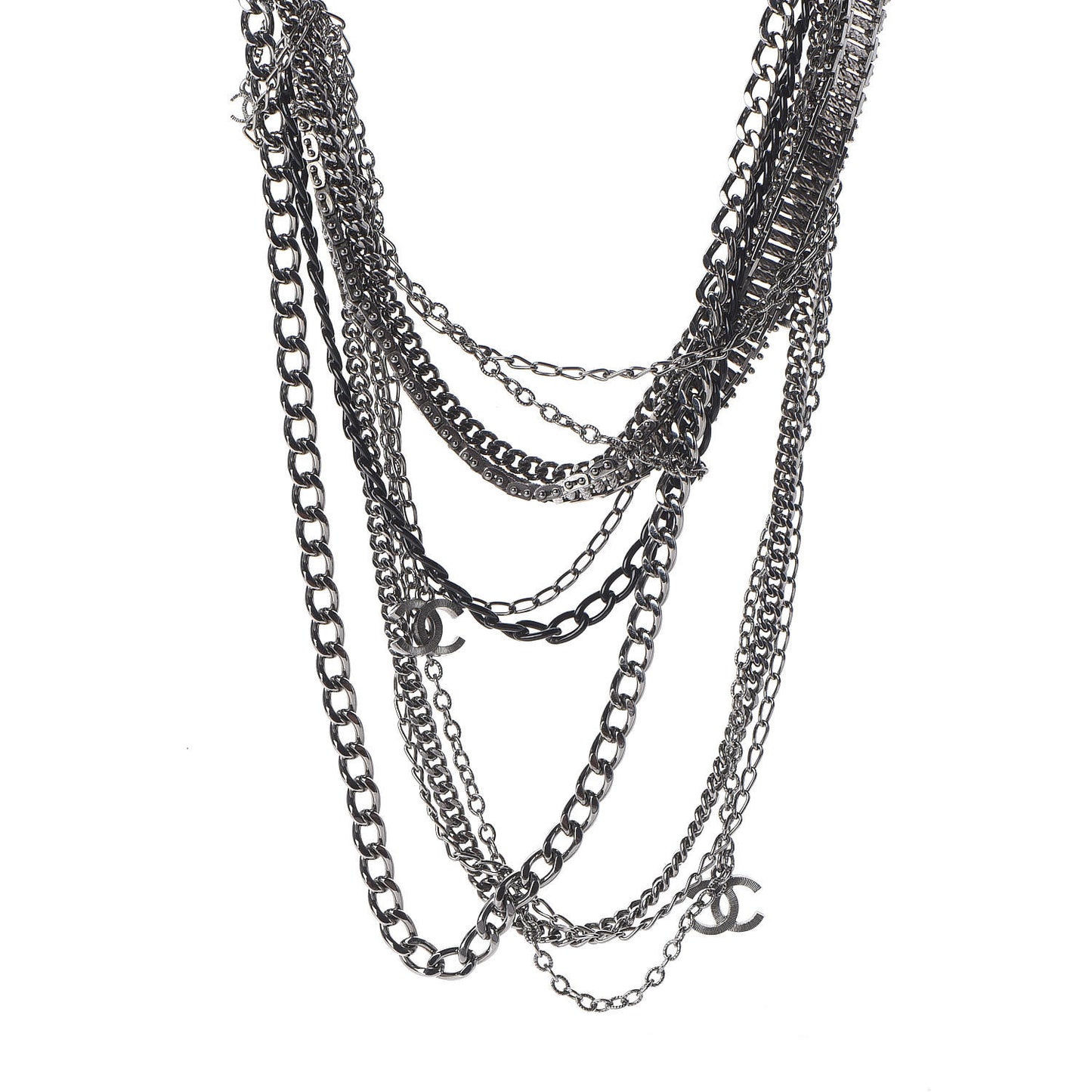 Gripoix CC Long Multistrand Necklace Ruthenium Black