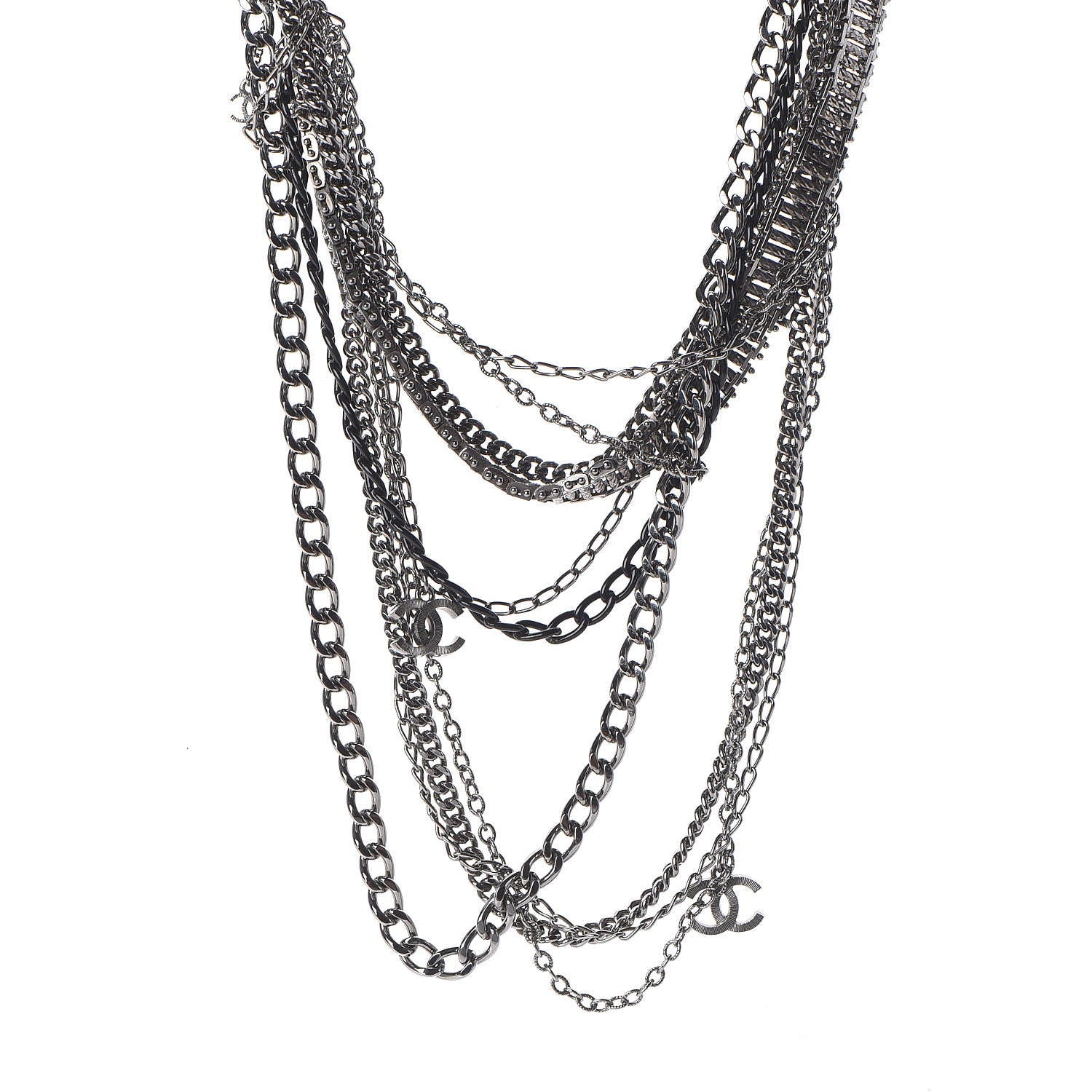 Chanel Gripoix CC Long Multistrand Necklace Ruthenium Black 1 of 5