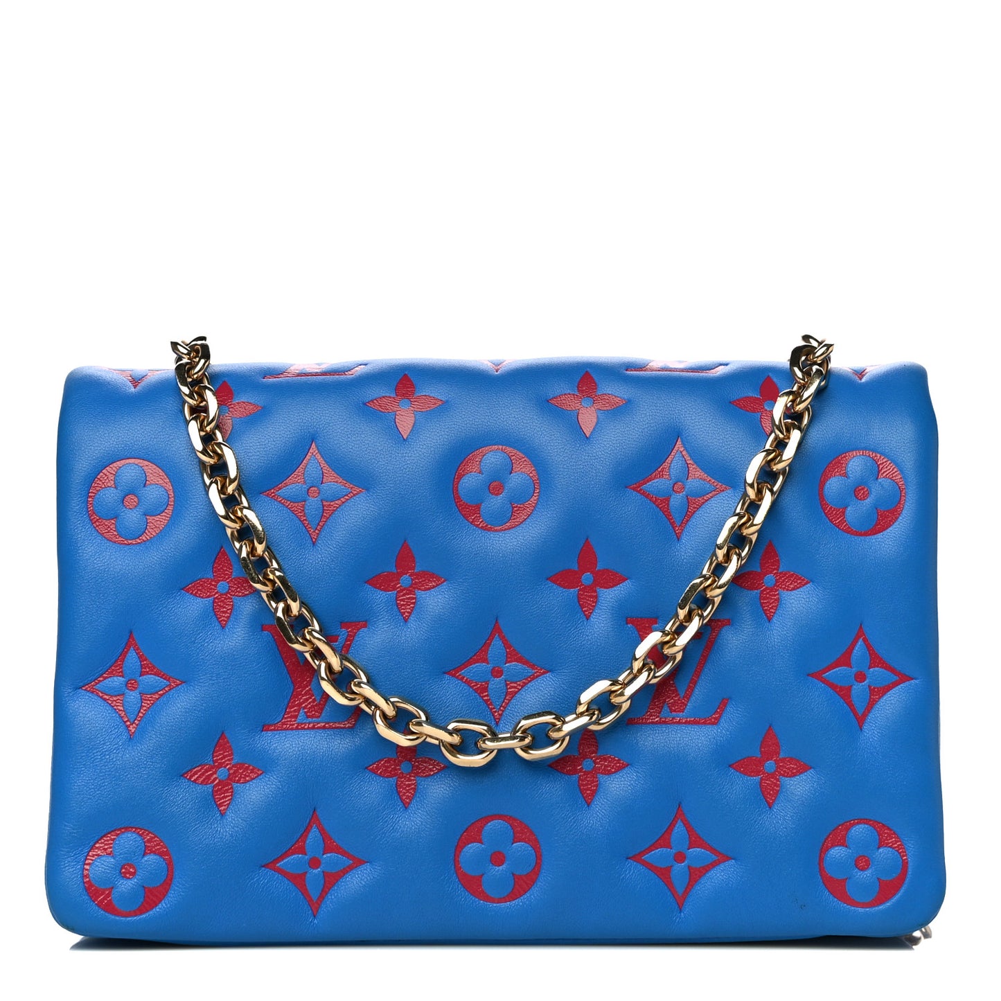 Lambskin Embossed Monogram Vuittamins Pochette Coussin Blue Red
