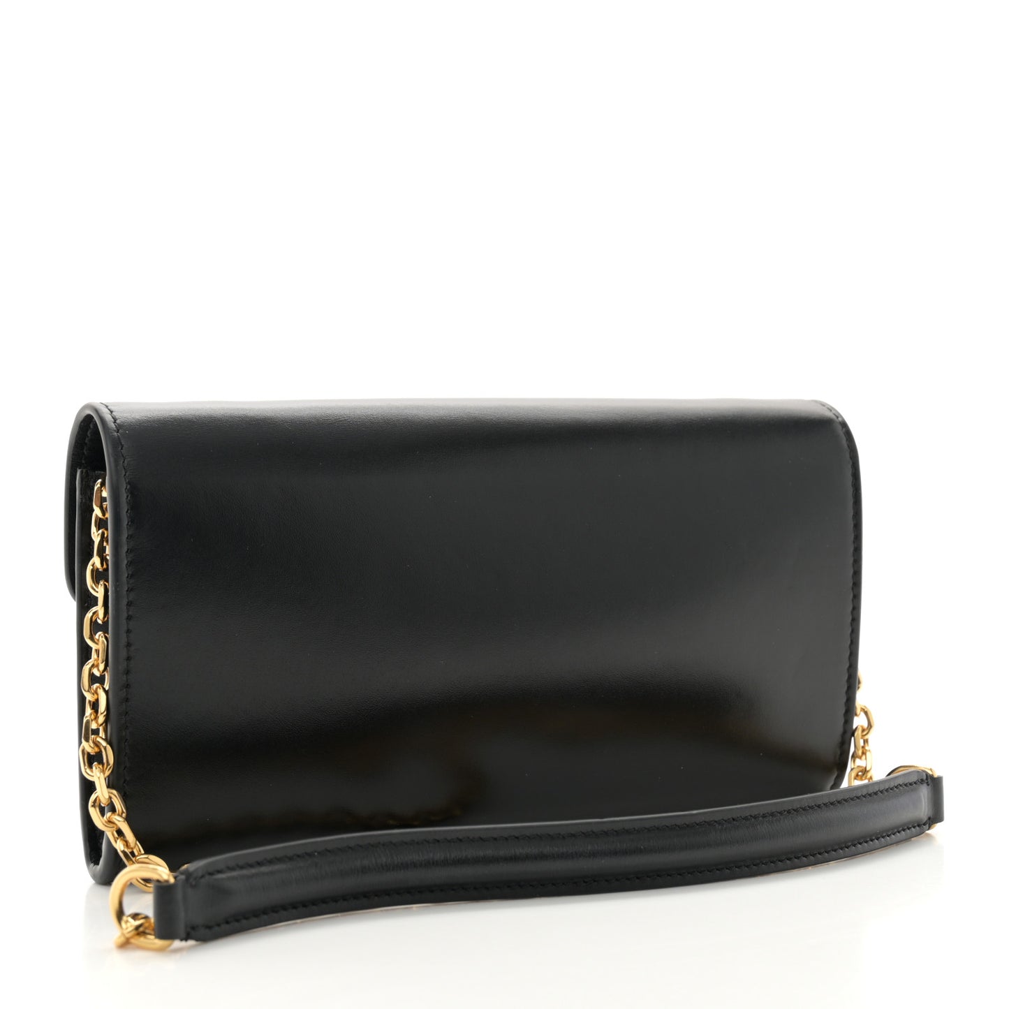 Shiny Smooth Calfskin C Wallet On Chain Bag Black