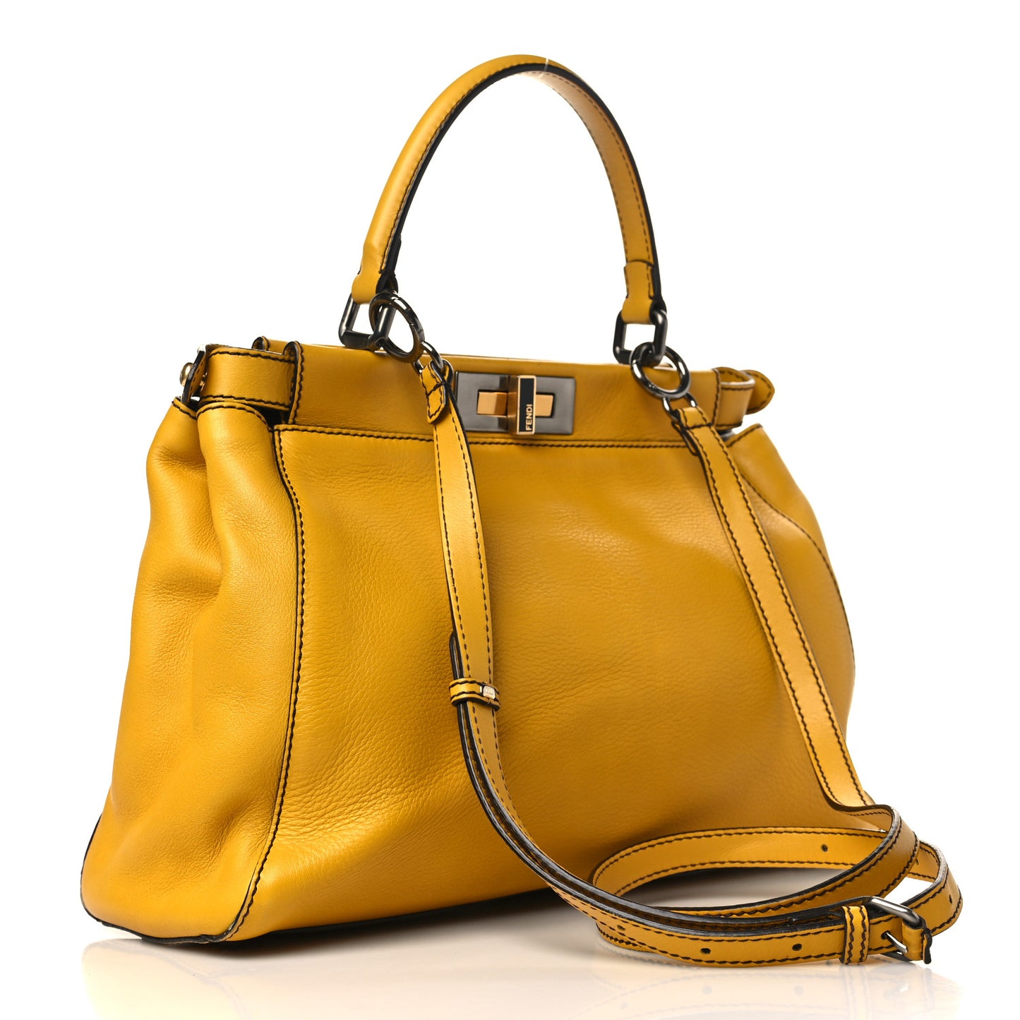 Vitello Zucca Large Peekaboo Iconic Satchel Yellow Tobacco