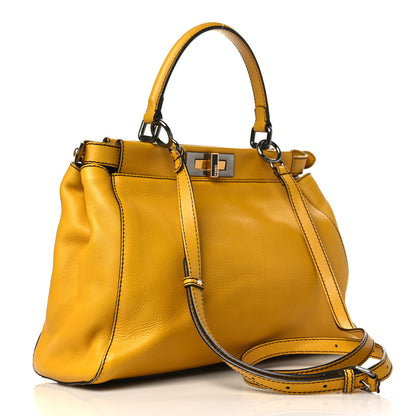 Fendi Vitello Zucca Large Peekaboo Iconic Satchel Yellow Tobacco 3 of 8