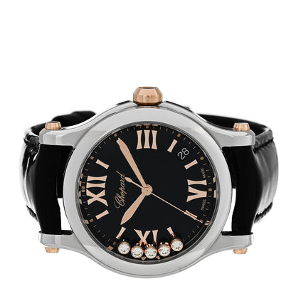 Chopard Stainless Steel 18K Rose Gold Alligator 5 Diamond 36mm Happy Sport Quartz Watch Black 2 of 5