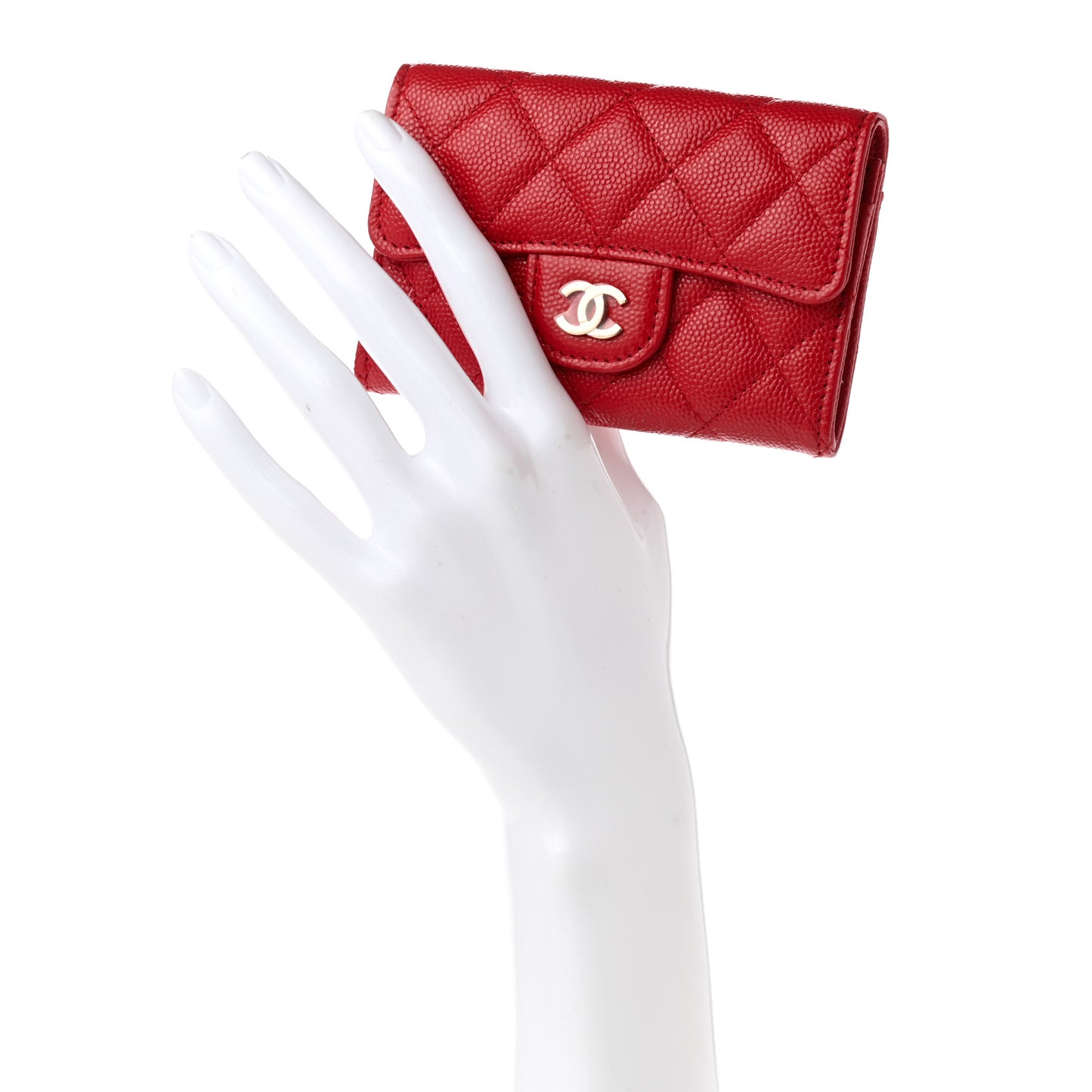 Caviar Quilted Flap Card Holder Wallet Red