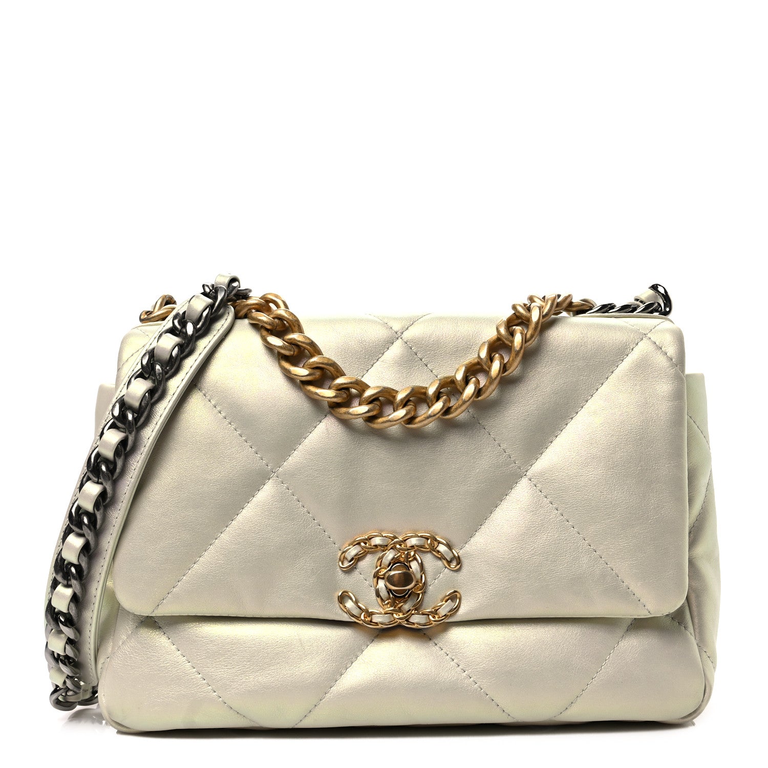 Chanel Iridescent Calfskin Quilted Medium Chanel 19 Flap White 1 of 8