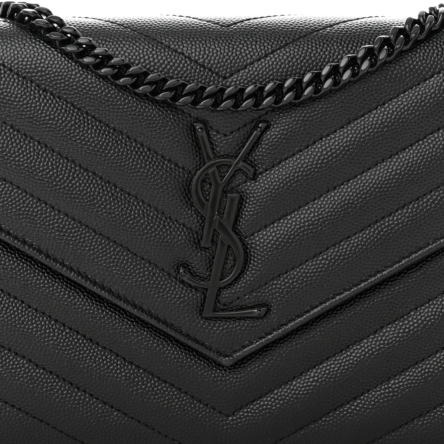 Saint Laurent Grain De Poudre Matelasse Chevron Monogram Monochrome Chain Wallet Black 8 of 14