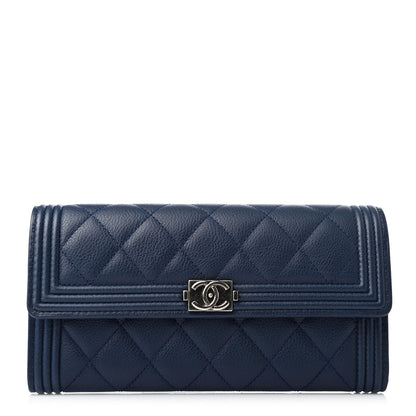 Chanel Calfskin Quilted Large Boy Gusset Flap Wallet Navy Blue 1 of 4