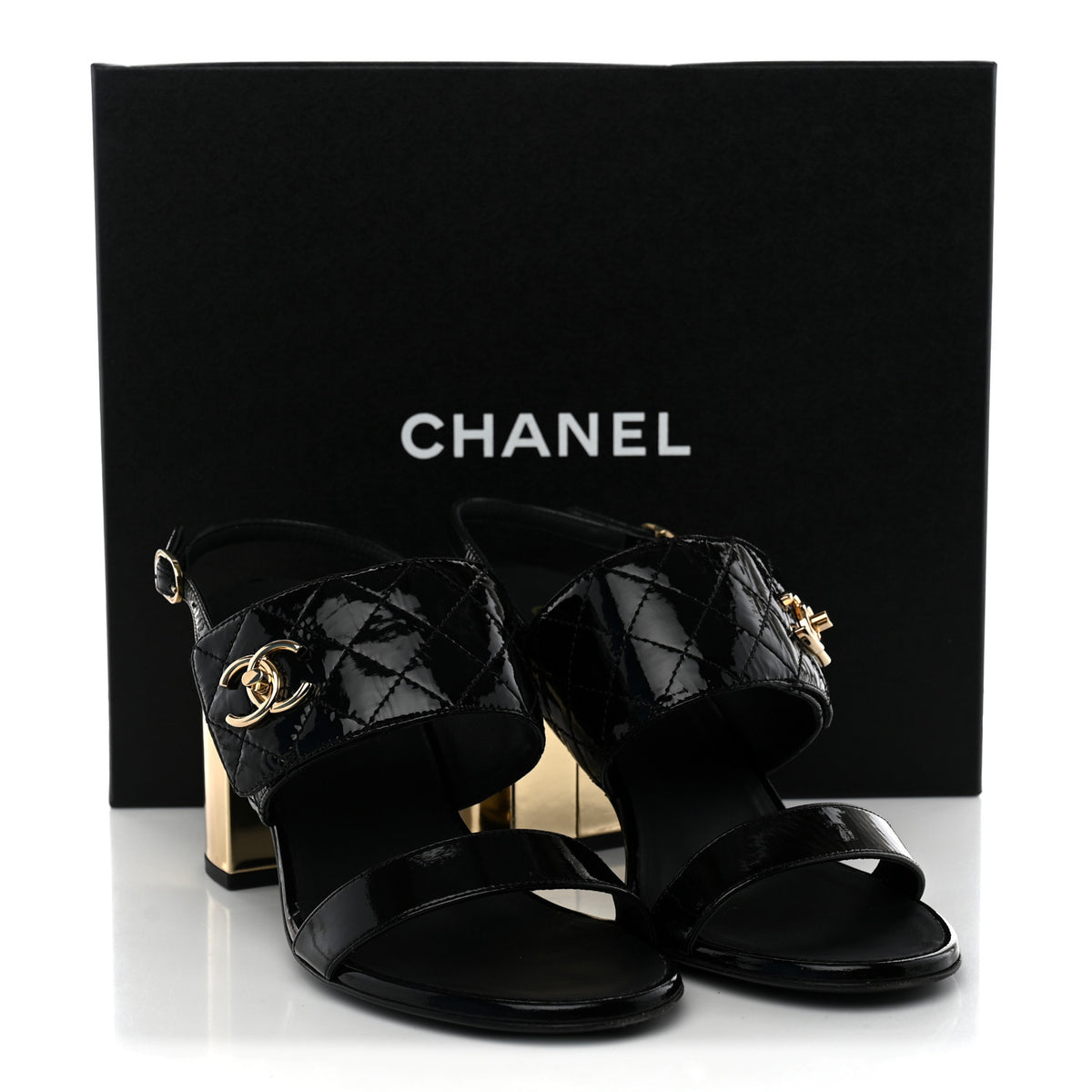 Chanel Patent Quilted CC Turnlock Sandals 40 Black 12 of 12
