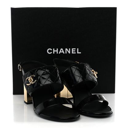 Chanel Patent Quilted CC Turnlock Sandals 40 Black 12 of 12
