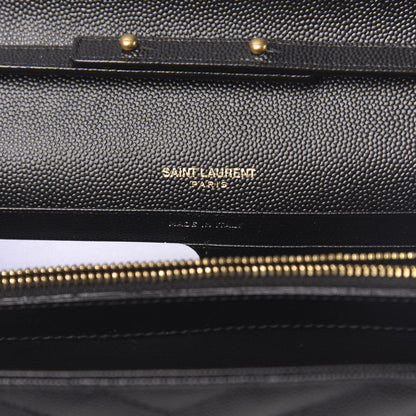 Saint Laurent Grain De Poudre Matelasse Chevron Tri-Metal Monogram Chain Wallet Black 7 of 11