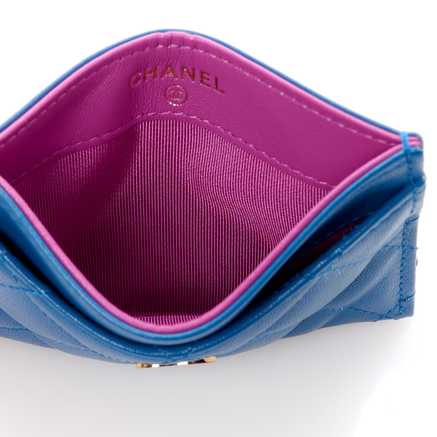 Chanel Lambskin Quilted Card Holder Blue Pink 5 of 12