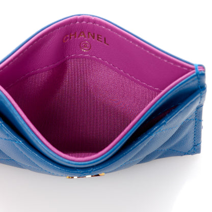 Chanel Lambskin Quilted Card Holder Blue Pink 5 of 12