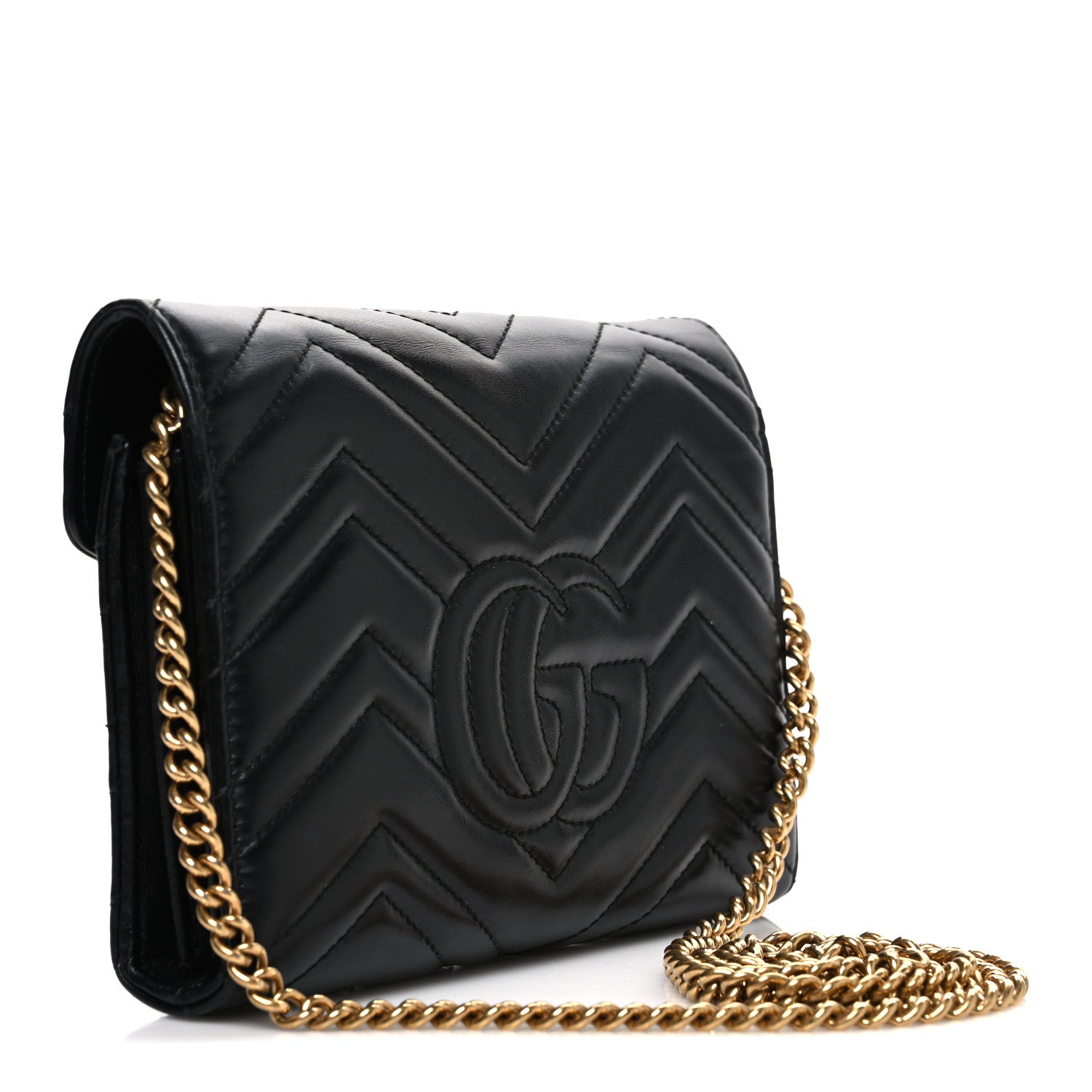 Gucci Calfskin Matelasse GG Marmont Chain Wallet Black 3 of 12