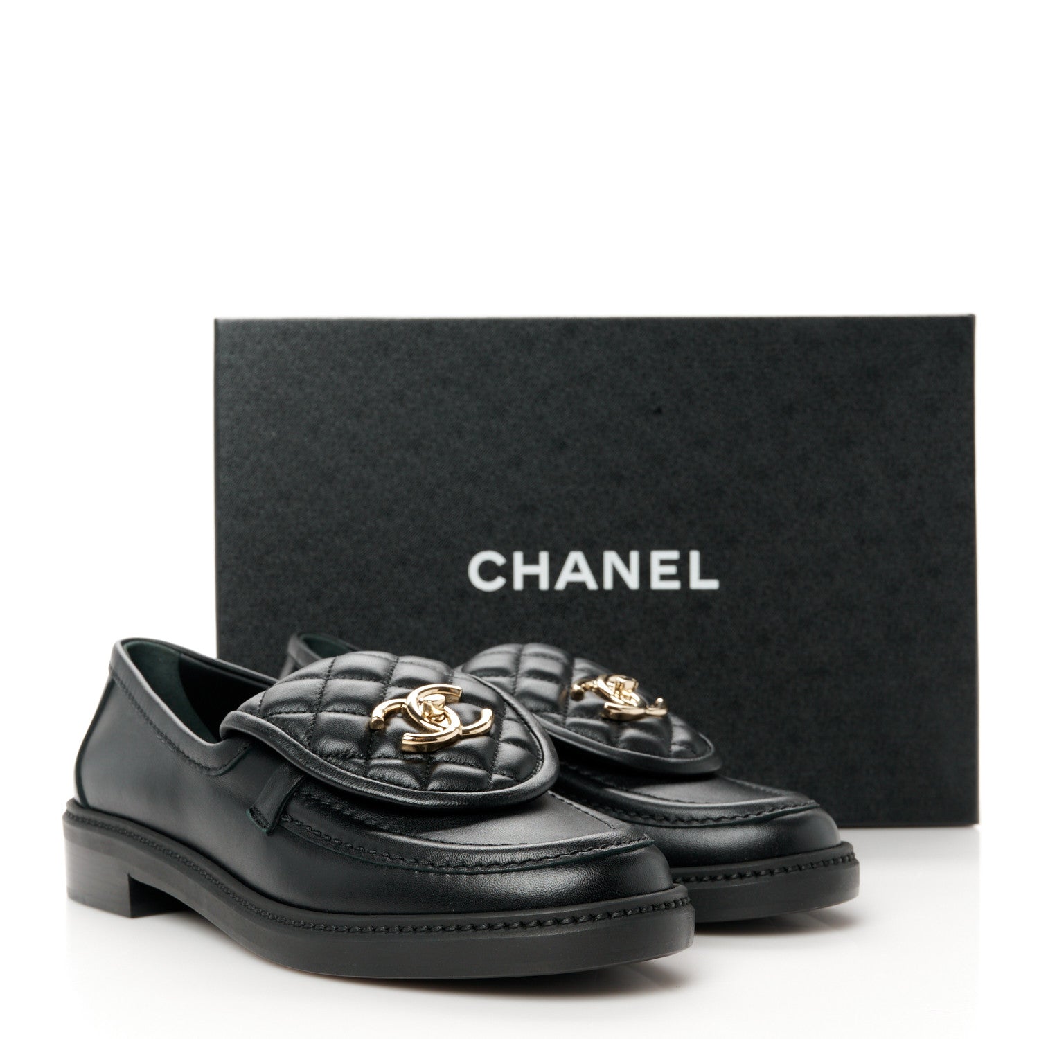 Chanel Lambskin Quilted CC Turnlock Loafers 37 Black 10 of 10