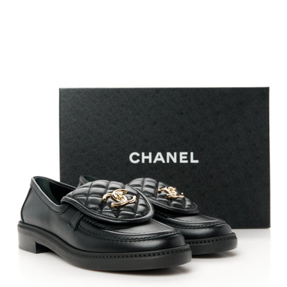 Chanel Lambskin Quilted CC Turnlock Loafers 37 Black 10 of 10