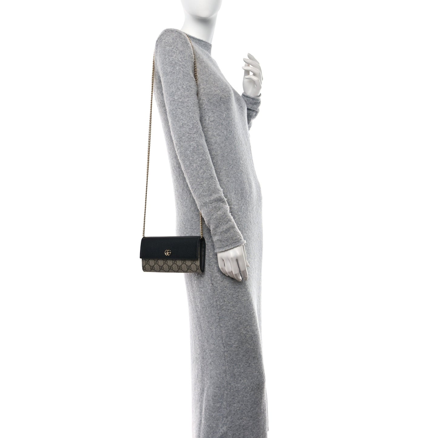 Dollar Calfskin GG Supreme Monogram Petite GG Marmont Wallet Chain Bag Black Beige Ebony