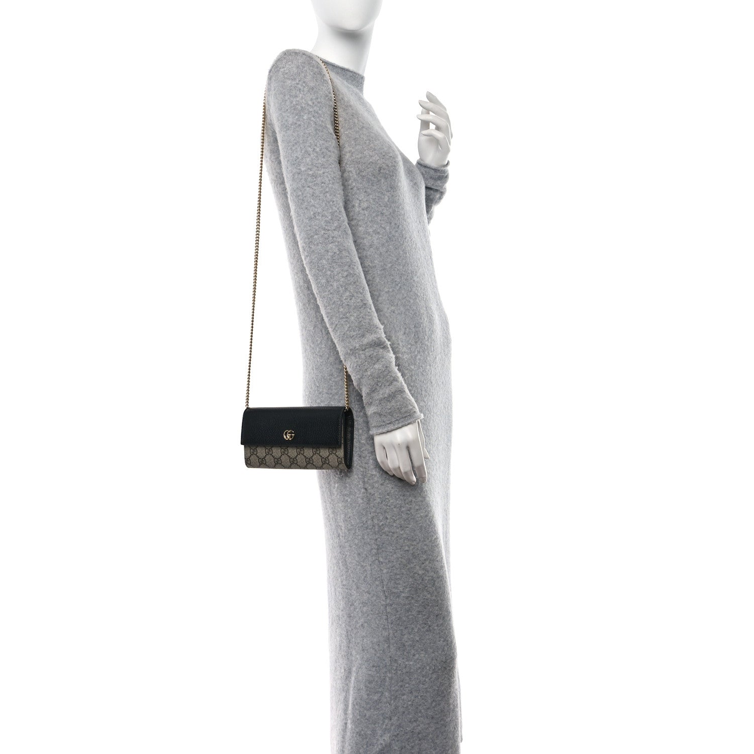 Gucci Dollar Calfskin GG Supreme Monogram Petite GG Marmont Wallet Chain Bag Black Beige Ebony 2 of 11