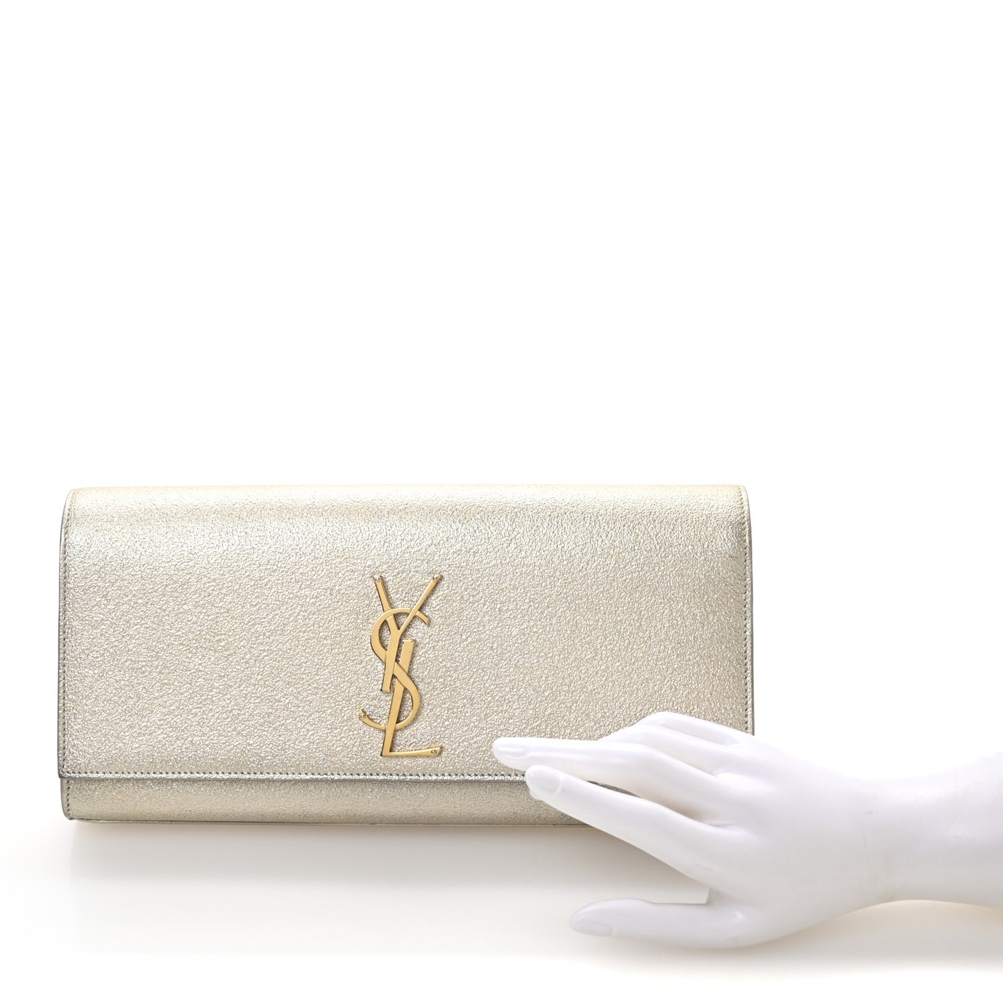 Metallic Textured Calfskin Classic Monogram Cassandre Clutch Pale Gold