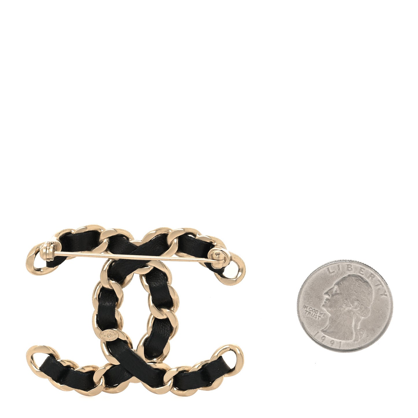 Lambskin Chain CC Brooch Black