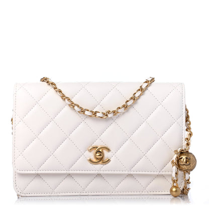 Chanel Lambskin Quilted CC Pearl Crush Wallet on Chain WOC White 1 of 5
